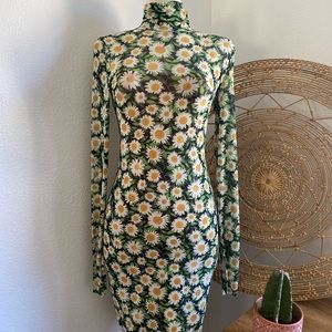 Sleeve mesh floral print dress